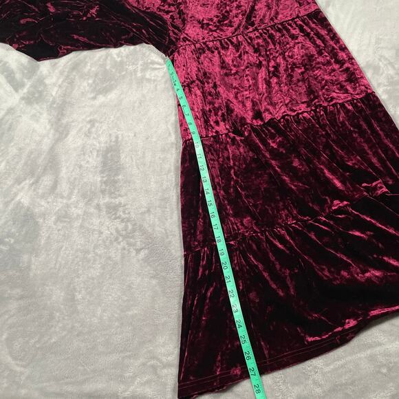 Natural Life Pant XL Red Crushed Velvet Palazzo Wide Leg Pull On Stretch Festive - Picture 8 of 11